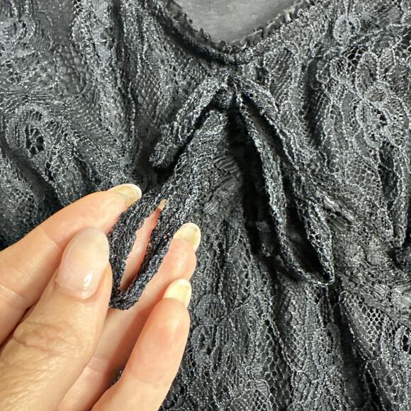 Y2K No Boundaries Black Lace Sheer Bow Tie Top S Coquette Fairycore Gothic - Picture 7 of 9